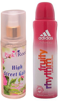 

Pink Root High Street Gals Fragrance body Spray 200ml, Adidas Fruity Rhythm Perfumed Deo Body Spray for Women 150ml(Set of 2)