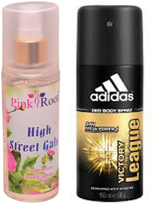 

Pink Root High Street Gals Fragrance body Spray 200ml, Adidas Victory League Deo Body Spray for Men 150ml(Set of 2)