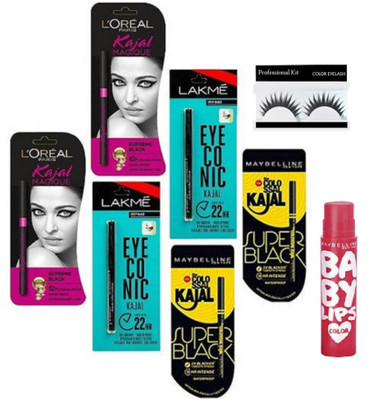 

Professional kit Of Eyelashes,Cherry Kiss,Supereme kajal 2,Eyeconic Kajal 2,Super black 2(Set of 8)