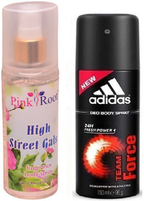 

Pink Root High Street Gals Fragrance body Spray 200ml, Adidas Team Force Deo Body Spray for Men 150ml(Set of 2)