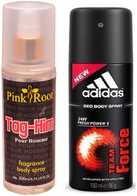 

Pink Root Tag-Him Pour Homme Fragrance body Spray 200ml, Adidas Team Force Deo Body Spray for Men 150ml(Set of 2)