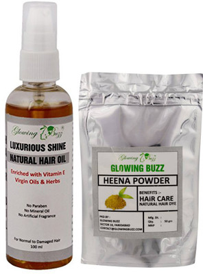

Glowing Buzz Luxurious Shine Natural hair Oil Hair Oil 100ml and premium natural heena powder 50grams(Set of 2)