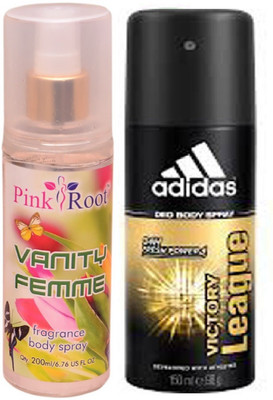 

Pink Root Vanity Femme Fragrance body Spray 200ml, Adidas Victory League Deo Body Spray for Men 150ml(Set of 2)