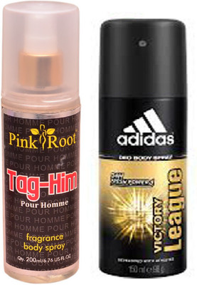

Pink Root Tag-Him Pour Homme Fragrance body Spray 200ml, Adidas Victory League Deo Body Spray for Men 150ml(Set of 2)