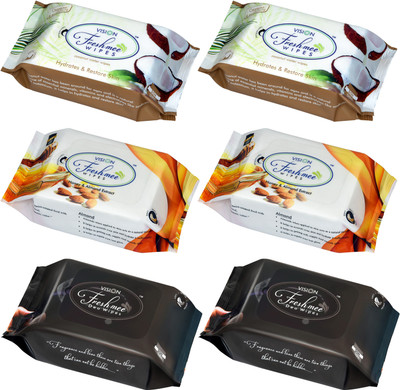 

Vision Refreshing Freshmee Skin / Face Care wipes - Honey + Coconut + Deo ( 30 wipes per pack )(Pack of 6)