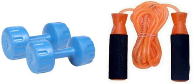 

FACTO POWER BLUE COLOR 1KG VINYL PLASTIC DUMBELL AND ORANGE COLOR BEARING SKIPPING ROPE Gym & Fitness Kit