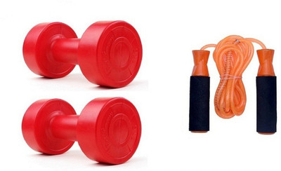 

Venom RED COLOR 2KG VINYL PLASTIC DUMBELL AND ORANGE COLOR BEARING SKIPPING ROPE Gym & Fitness Kit
