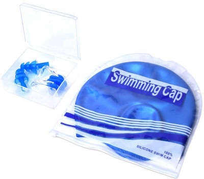 

QUINERGYS Royal Blue - Waterproof Silicone Swimming Cap For Long Hair Keeps Hair with 3D Ergonomic Design Ear Pockets for Adult Woman and Men with Nose Clip & Ear Plugs Swimming Kit