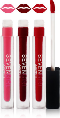 

Seven girls matte liquid lipstick cosmetics makeup fashion set of 3 color(red naked maroon princes pink)