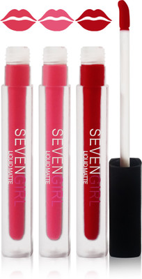 

Seven girls matte liquid lipstick cosmetics makeup fashion set of 3 color(red princes pink galory pink)