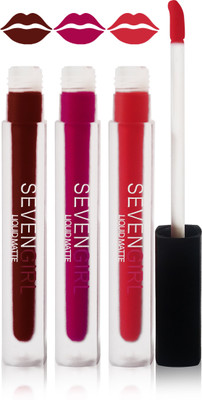 

Seven girls matte liquid lipstick cosmetics makeup fashion set of 3 color(orange pink purple addication brown)
