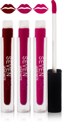 Seven girls matte liquid lipstick cosmetics makeup fashion set of 3 color(d purple purple naked maroon)