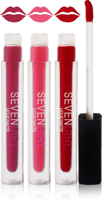

Seven girls matte liquid lipstick cosmetics makeup fashion set of 3 color(red princes pink d pink)