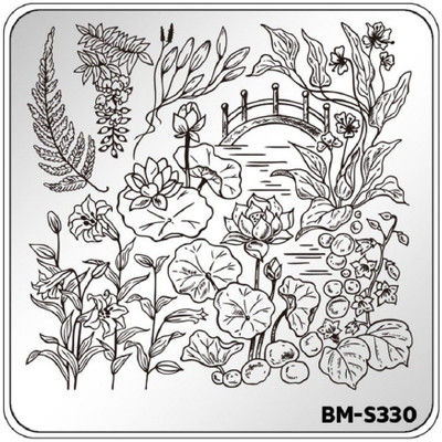 

Bundle Monster Botanicals Moonglade Bridge Nail Art Stamping Plate Flower Leaves BM-S330(Silver)