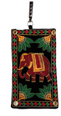

Unique Fashion EMBROIDERED BLACK MIRROR DESIGN VELVET MOBILE POUCH WITH WAIST CLIP / DRAWSTRING FOR GIRLS / WOMENS Mobile Pouch(Black)