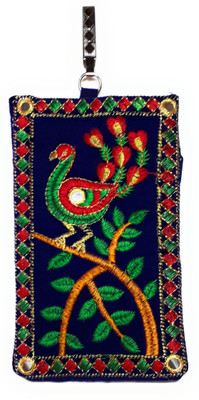 

Unique Fashion EMBROIDERED BLUE MIRROR DESIGN VELVET MOBILE POUCH WITH WAIST CLIP / DRAWSTRING FOR GIRLS / WOMENS Mobile Pouch(Blue)