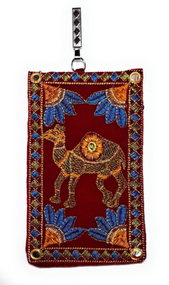 

Unique Fashion EMBROIDERED RED MIRROR DESIGN VELVET MOBILE POUCH WITH WAIST CLIP / DRAWSTRING FOR GIRLS / WOMENS Mobile Pouch(Red)