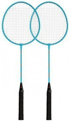 

Prime Sports Lightweight Badminton Racket Set of 2 with 1 nylon shuttle - Ideal for Kids - Blue Strung Badminton Racquet(G4 -3.25 Inches, 120 g)