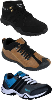 

Chevit Pack of 3 Sports Shoes (Running Shoes) Running Shoes For Men(Multicolor, Black;brown & grey