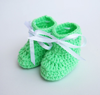 

Florense Crochet prewalker crochet baby booties for 0-6 month Booties(Toe to Heel Length - 9 cm Green)
