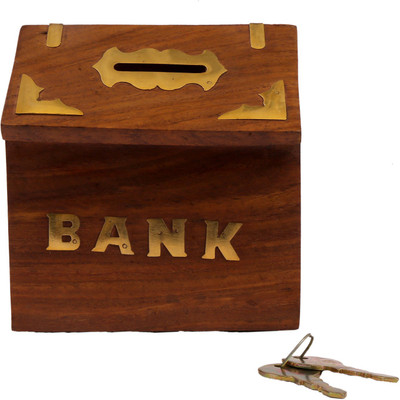 

ak international AK INTERNATIONAL'S HANDCRAFTED Wooden money bank Wooden coin box Wooden Piggy box Hut Shape 4 inch Coin Bank(Brown)