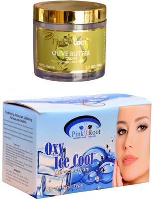 

Pink Root Oxy Ice Cool Bleach 250gm and Olive Butter Cream 100gm(Set of 2)