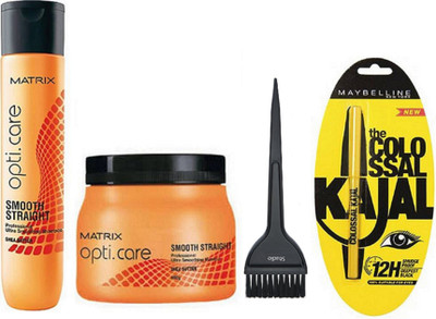 

studio Hair Brush & Matrix Opticare Smooth straight Shampoo + Hair Spa & Colossal Deep Black Kajal(Set of 4)