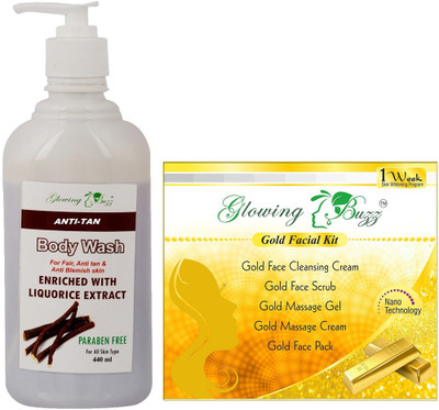 

Glowing Buzz Combo of anti tan body wash and gold facial kit(Set of 2)