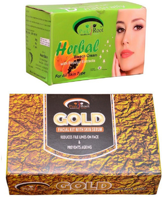 

Pink Root Herbal Bleach 250gm and Gold Facial Kit 83gm(Set of 2)
