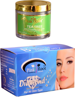 Pink Root Diamond Bleach 250gm and Tea Tree Skin Clearing Clay Mask 100gm(Set of 2)