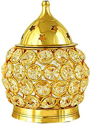 Wacky Brass Crystal Matki Akhand Diya Crystal Oil Lamp For Puja Home Decorative Diya 5.5 Inch (Medium) Brass Table Diya(Height: 5.5 inch)