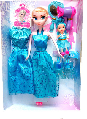 

TALKING GANESHA Frozen Elsa Doll with Baby Doll, Dresses & Make up Accessories - Multicolor(Multicolor)