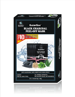 

GutarGoo Organic Activated Charcoal Black Peel Off Mask with AloeVera | Oats | Icy cool effect | (No SLES Sulphur, No Parebens) | For Men & Women | (10 Pack,60g) | Free Applying Brush(60 g)