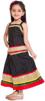 DIAMO Girls Lehenga Choli Ethnic Wear Polka Print Lehenga Choli(Black, Pack of 1)