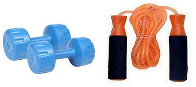 

PEANA BLUE COLOR 4KG VINYL PLASTIC DUMBELL AND ORANGE COLOR BEARING SKIPPING ROPE Gym & Fitness Kit