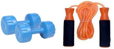 

YUKI BLUE COLOR 3KG VINYL PLASTIC DUMBELL AND ORANGE COLOR BEARING SKIPPING ROPE Gym & Fitness Kit