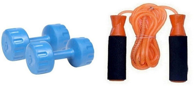 

YUKI BLUE COLOR 5KG VINYL PLASTIC DUMBELL AND ORANGE COLOR BEARING SKIPPING ROPE Gym & Fitness Kit
