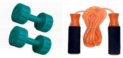 

YUKI GREEN COLOR 3KG VINYL PLASTIC DUMBELL AND ORANGE COLOR BEARING SKIPPING ROPE Gym & Fitness Kit