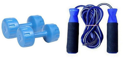 

YUKI BLUE COLOR 5KG VINYL PLASTIC DUMBELL AND BLUE COLOR BEARING SKIPPING ROPE Gym & Fitness Kit