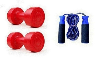 

PEANA RED COLOR 5KG VINYL PLASTIC DUMBELL AND BLUE COLOR BEARING SKIPPING ROPE Gym & Fitness Kit