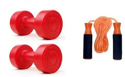 

YUKI RED COLOR 3KG VINYL PLASTIC DUMBELL AND ORANGE COLOR BEARING SKIPPING ROPE Gym & Fitness Kit