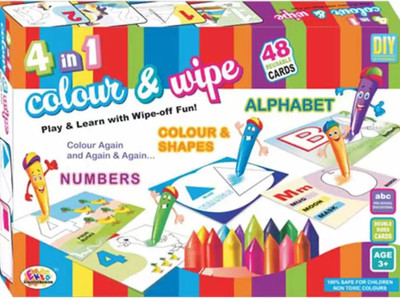 

M.A.PRODUCTS 4 in 1 Colour and Wipe Kit 48 reusable cards crayons kit coloring and learning education child creativity development(Multicolor)