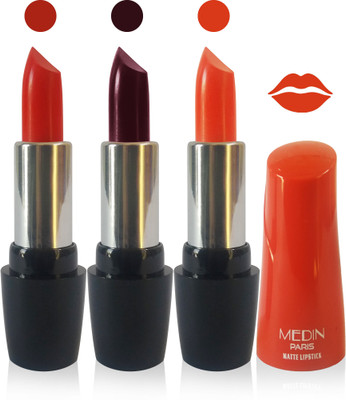 

Medin paris ultra hd elegant colors matte lipstick cosmetics makeup 007 series set of 3 color(red hot chocolate orange, 15 g)