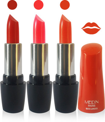 

Medin paris ultra hd elegant colors matte lipstick cosmetics makeup 007 series set of 3 color(red l pink orange, 15 g)