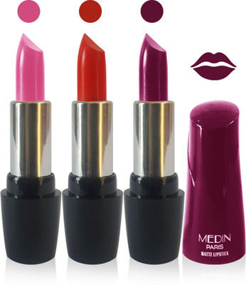 

Medin paris ultra hd elegant colors matte lipstick cosmetics makeup 007 series set of 3 color(pink red magenta, 15 g)