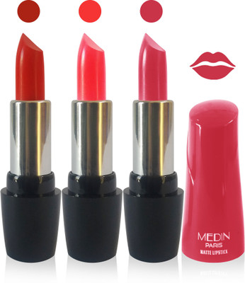 

Medin paris ultra hd elegant colors matte lipstick cosmetics makeup 007 series set of 3 color(red l pink l carrat, 15 g)