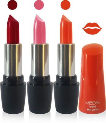 

Medin paris ultra hd elegant colors matte lipstick cosmetics makeup 007 series set of 3 color(maroon pink brown orange)