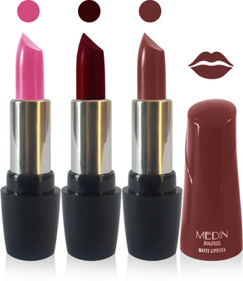 

Medin paris ultra hd elegant colors matte lipstick cosmetics makeup 007 series set of 3 color(pink d maroon brown)