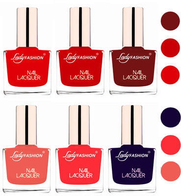 Lady Fashion 60 Seconds Super Shine Nail Polish (Set of 6) Bright Red,Juicy Red,Coffee,Light Orange,Baby Pink,Blue(Pack of 6)