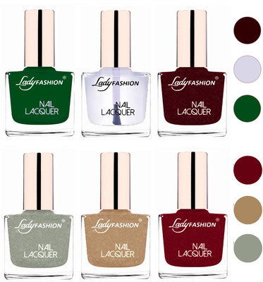 

Lady Fashion 60 Seconds Super Shine Nail Polish (Set of 6) Dark Green,Transparent,Maroon,Grey,Beach Nude,Pink(Pack of 6)